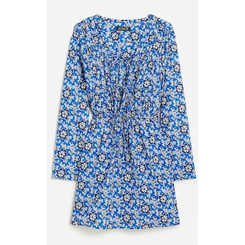 J.Crew Tiered tie-front beach dress in cobalt floral cotton voile